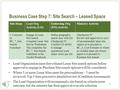 Business Case Step 7: Site Search – Leased Space 1 Sub-StepsLead Org Activity (LO) Endorsing Org (EO) Activity Ministry Activity 1. Continue to BC_7_Site.