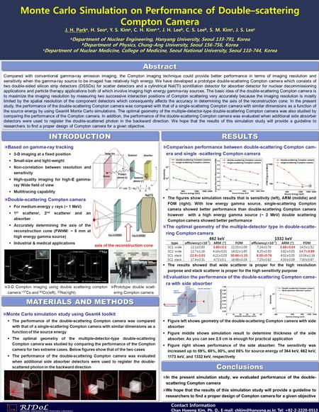 Monte Carlo Simulation on Performance of Double–scattering Compton Camera J. H. Park a, H. Seo a, Y. S. Kim a, C. H. Kim a, *, J. H. Lee b, C. S. Lee b,