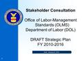 1 Stakeholder Consultation Office of Labor-Management Standards (OLMS) Department of Labor (DOL) DRAFT Strategic Plan FY 2010-2016 Draft: February 22,