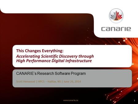 Www.canarie.ca 1 This Changes Everything: Accelerating Scientific Discovery through High Performance Digital Infrastructure CANARIE’s Research Software.