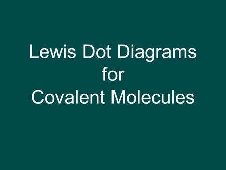 Lewis Dot Diagrams for Covalent Molecules. 3 Types of Representations 1. Lewis structures of compound 2. molecular formula: H 2 3. structural formula: