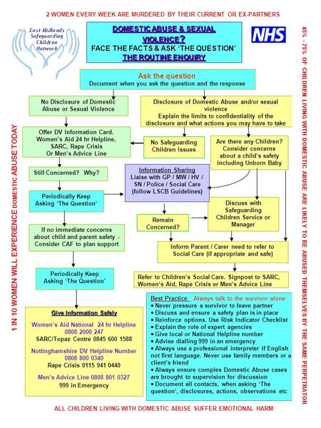 No Disclosure of Domestic Abuse or Sexual Violence Disclosure of Domestic Abuse and/or sexual violence Explain the limits to confidentiality of the disclosure.