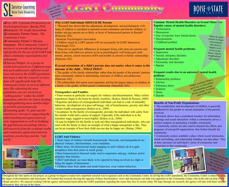 Great Job! The more correct information- the better! Why LGBT Individuals SHOULD BE Parents “Research has shown that the adjustment, development, and psychological.