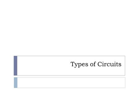 Types of Circuits. Circuit Symbols Battery/Power Source Resistor (remember this can represent anything that uses electricity…)