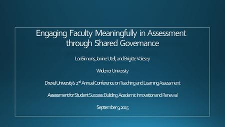 Private, doctoral intensive 8 schools and colleges; 4 campuses 6500 students 300+ full time faculty Shared governance structure Institutional.