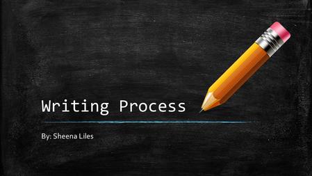 Writing Process By: Sheena Liles. 5 Steps 1.Prewriting 2.Drafting 3.Revising 4.Editing 5.Publishing.