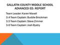 GALLATIN COUNTY MIDDLE SCHOOL ADVANCED ED. REPORT Team Leader: Karen Maxell 3.4 Team Captain: Buddie Brockman 3.5 Team Captain: Steve Zimmer 3.6 Team Captain: