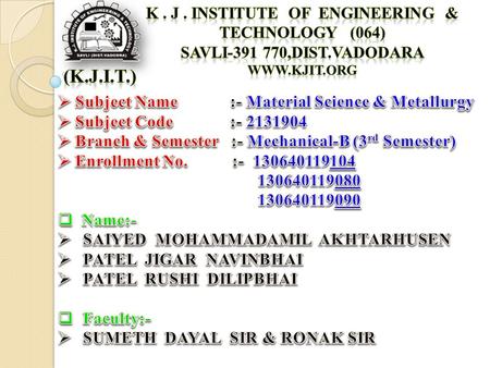 K . J . INSTITUTE OF ENGINEERING & TECHNOLOGY (064)