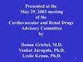 1 Presented at the May 29, 2003 meeting of the Cardiovascular and Renal Drugs Advisory Committee by Donna Griebel, M.D. Venkat Jarugula, Ph.D. Leslie Kenna,