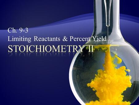 Ch. 9-3 Limiting Reactants & Percent Yield. POINT > Define limiting reactant POINT > Identify which reactant is limiting in a reaction POINT > Define.