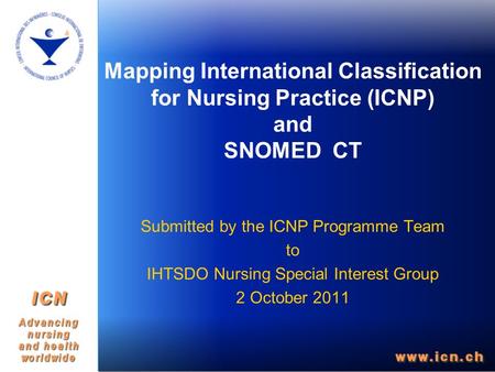 Mapping International Classification for Nursing Practice (ICNP) and SNOMED CT Submitted by the ICNP Programme Team to IHTSDO Nursing Special Interest.