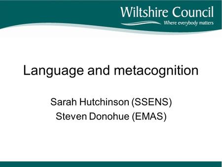 Language and metacognition Sarah Hutchinson (SSENS) Steven Donohue (EMAS)