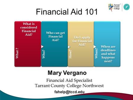 What ? What is considered Financial Aid? Who? Who can get Financial Aid ? How? Do I apply for Financial Aid? When? When are deadlines and what happens.