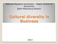 Cultural diversity in Business National Research University – Higher School of Economics Saint-Petersburg Branch 2012.