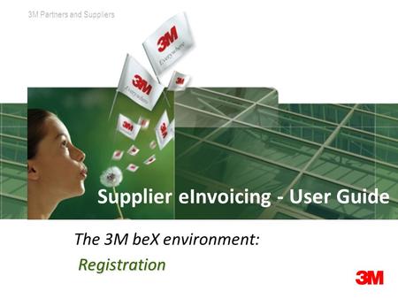 3M Corporate Marketing & Communications3M Partners and Suppliers Supplier eInvoicing - User Guide The 3M beX environment: Registration.