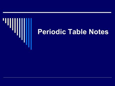 Periodic Table Notes. The Periodic Table of Elements  Periodic – Repeated in a pattern.