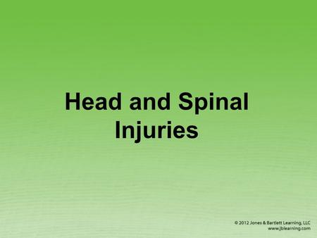 Head and Spinal Injuries. Head Injuries Scalp wounds Skull fracture Brain injuries © Joe Gough/ShutterStock, Inc.