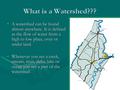 What is a Watershed??? A watershed can be found almost anywhere. It is defined as the flow of water from a high to low place, over or under land.A watershed.