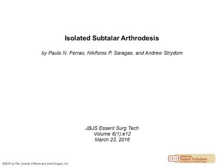 Isolated Subtalar Arthrodesis