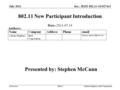 Doc.: IEEE 802.11-10/0274r3 Submission July 2011 Adrian Stephens, Intel CorporationSlide 1Adrian Stephens, Intel CorporationSlide 1 802.11 New Participant.