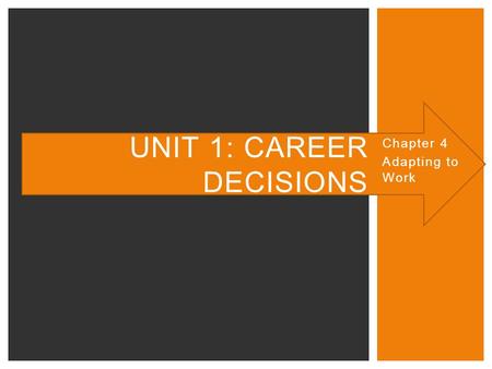 Chapter 4 Adapting to Work UNIT 1: CAREER DECISIONS.