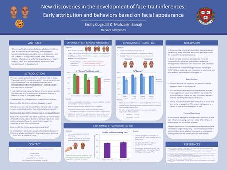 REFERENCES Harvard University Emily Cogsdill & Mahzarin Banaji New discoveries in the development of face-trait inferences: Early attribution and behaviors.