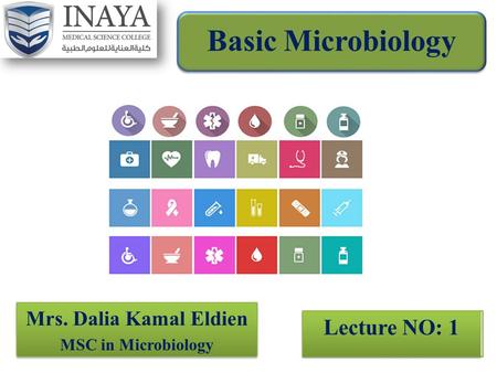 Basic Microbiology Mrs. Dalia Kamal Eldien MSC in Microbiology Mrs. Dalia Kamal Eldien MSC in Microbiology Lecture NO: 1.