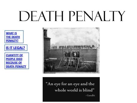 Death penalty. The death penalty is a form of punishment that involves executing a person after he or she has been found guilty of a crime by his or her.