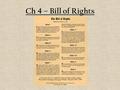 Ch 4 – Bill of Rights. What is a Bill of Rights? What is a bill? Government. a form or draft of a proposed statute presented to a legislature, but not.