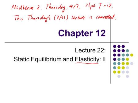 Chapter 12 Lecture 22: Static Equilibrium and Elasticity: II.