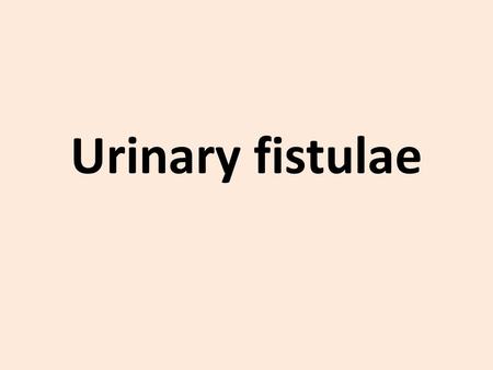 Urinary fistulae. The development of a genitourinary fistula has profound effects on both the physical and psychological health of the woman The most.