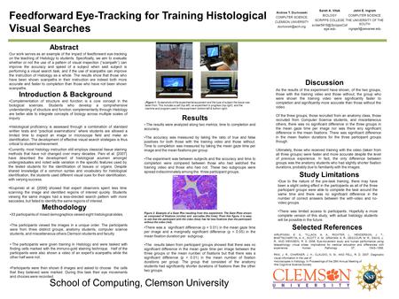 Feedforward Eye-Tracking for Training Histological Visual Searches Andrew T. Duchowski COMPUTER SCIENCE, CLEMSON UNIVERSITY Abstract.