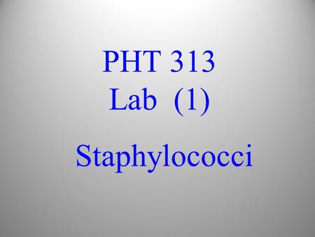 PHT 313 Lab (1) Staphylococci.