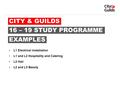 CITY & GUILDS 16 – 19 STUDY PROGRAMME EXAMPLES L1 Electrical Installation L1 and L2 Hospitality and Catering L2 Hair L2 and L3 Beauty.