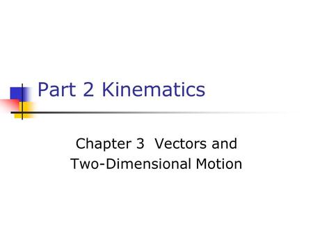 Part 2 Kinematics Chapter 3 Vectors and Two-Dimensional Motion.