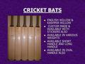 CRICKET BATS ENGLISH WILLOW & KASHMIR WILLOW ENGLISH WILLOW & KASHMIR WILLOW CUSTOM MADE & AVAILABLE WITH STICKERS ALSO CUSTOM MADE & AVAILABLE WITH STICKERS.