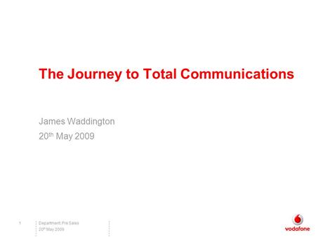 Department: Pre Sales1 20 th May 2009 The Journey to Total Communications James Waddington 20 th May 2009.