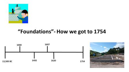 “Foundations”- How we got to 1754 13,500 BC1754 1000 1492 1607 1620.