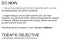 DO NOW 1. Take out your notebooks and Fact Card. Label at the top of your notes: 9/14 BRANCHES OF EARTH SCIENCE 2. Imagine that you are an Earth scientist.