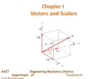 Chapter I Vectors and Scalars AAIT Engineering Mechanics Statics Department of Tewodros N. Civil Engineering.