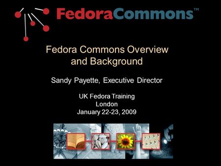 Fedora Commons Overview and Background Sandy Payette, Executive Director UK Fedora Training London January 22-23, 2009.