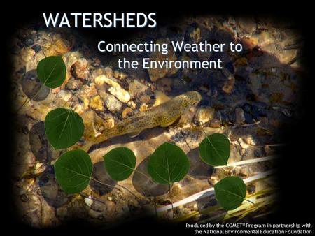 WATERSHEDS Produced by the COMET ® Program in partnership with the National Environmental Education Foundation Connecting Weather to the Environment.