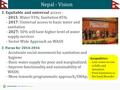 1 Nepal - Vision 1. Equitable and universal access :  - 2015: Water 93%; Sanitation 85%  - 2017: Universal access to basic water and sanitation  - 2027: