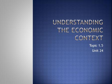 Topic 1.5 Unit 24.  This topic considers the economic factors that affect the business.  How does the interaction of supply and demand affect the price.