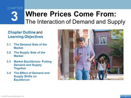 1 © 2015 Pearson Education, Inc. Chapter Outline and Learning Objectives 3.1The Demand Side of the Market 3.2The Supply Side of the Market 3.3Market Equilibrium: