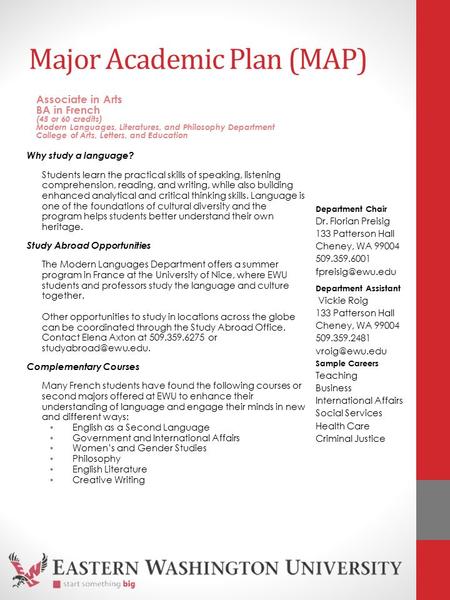 Major Academic Plan (MAP) Why study a language? Students learn the practical skills of speaking, listening comprehension, reading, and writing, while also.