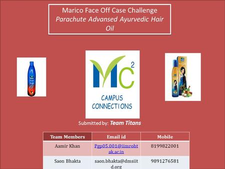 Marico Face Off Case Challenge Parachute Advansed Ayurvedic Hair Oil Marico Face Off Case Challenge Parachute Advansed Ayurvedic Hair Oil Submitted by: