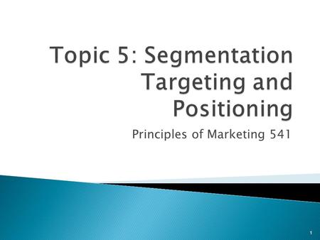 Principles of Marketing 541 1.  This is possibly the most important topic of this entire course.  All marketing strategy and tactics need a good understanding.