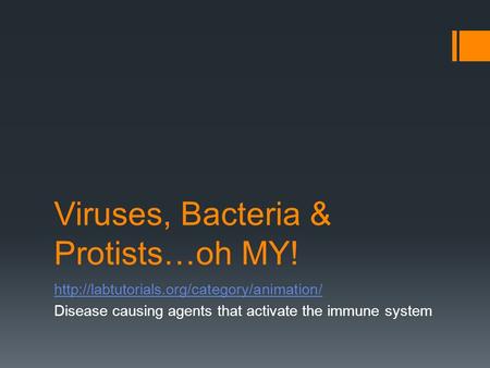 Viruses, Bacteria & Protists…oh MY!  Disease causing agents that activate the immune system.