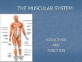 1 THE MUSCULAR SYSTEM STRUCTUREANDFUNCTION. 2 MUSCLE TISSUE Three types of Muscle tissue Three types of Muscle tissue Skeletal muscle (voluntary) Skeletal.